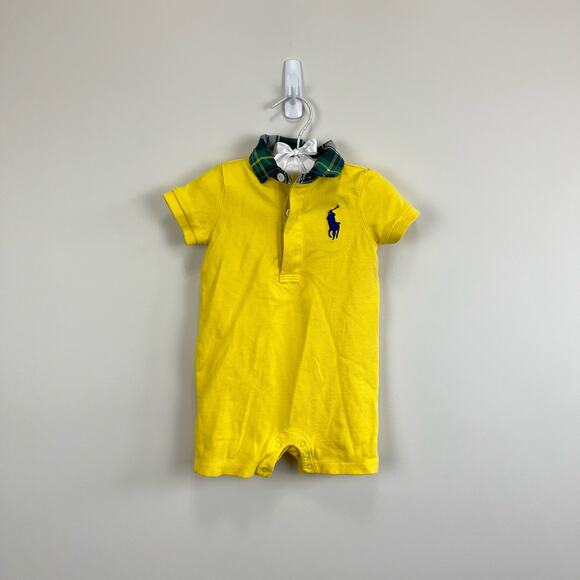 Ralph Lauren Yellow Polo Shortall Romper 9 Months - Picture 1 of 6